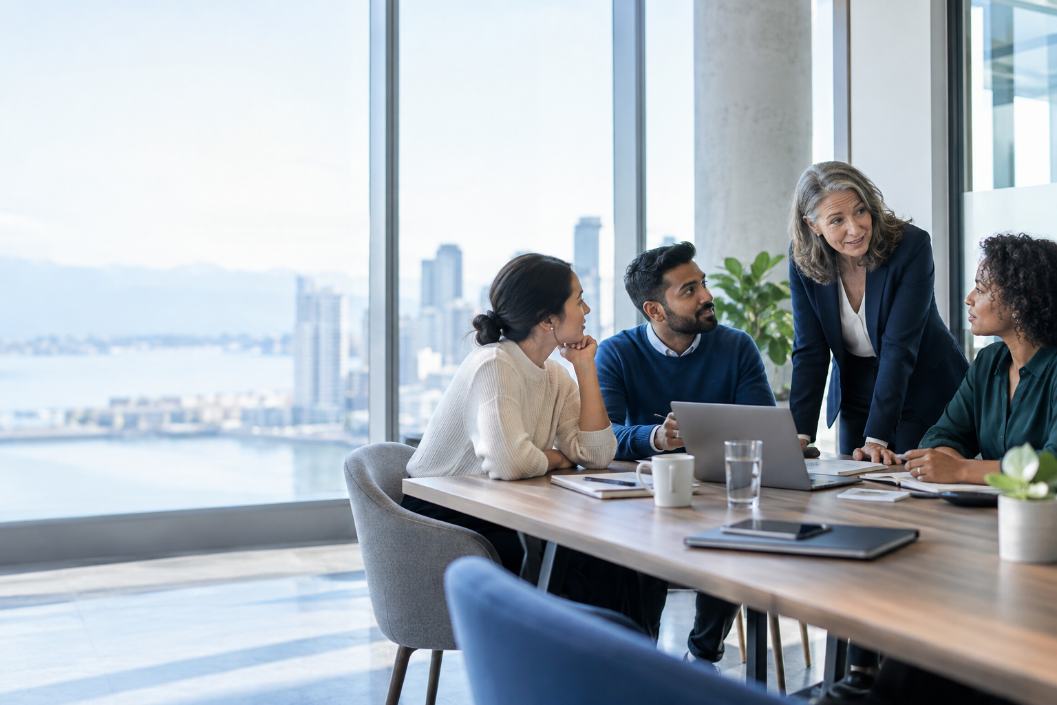 A recruitment specialist meeting with a Canadian hiring team